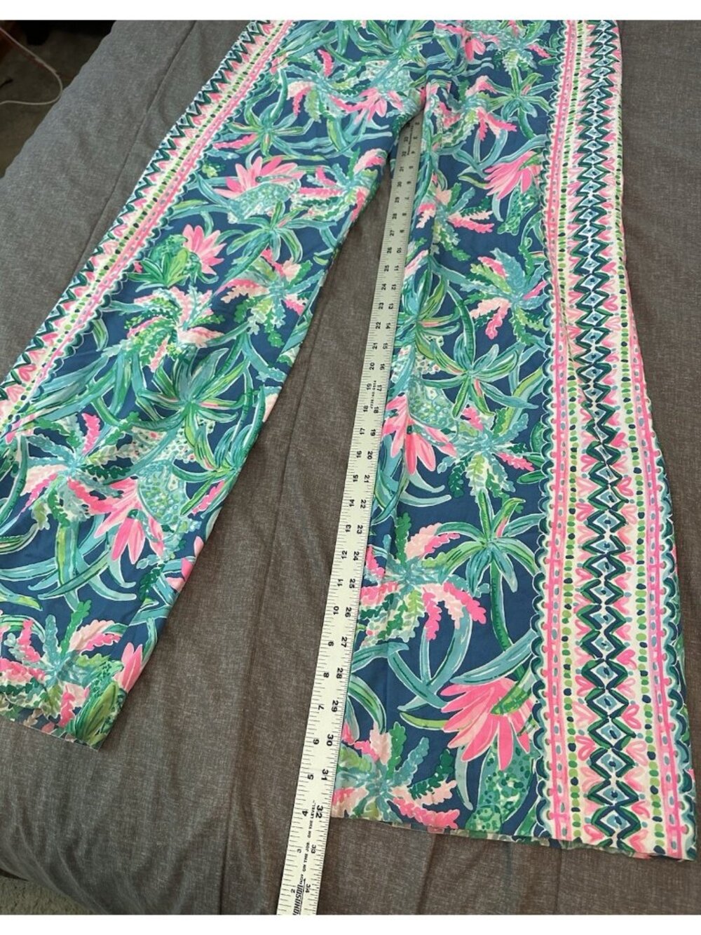 Lilly Pulitzer Womens Tropical Pants L Wide Leg Viscose Pink Blue Palm Tree - Picture 3 of 6